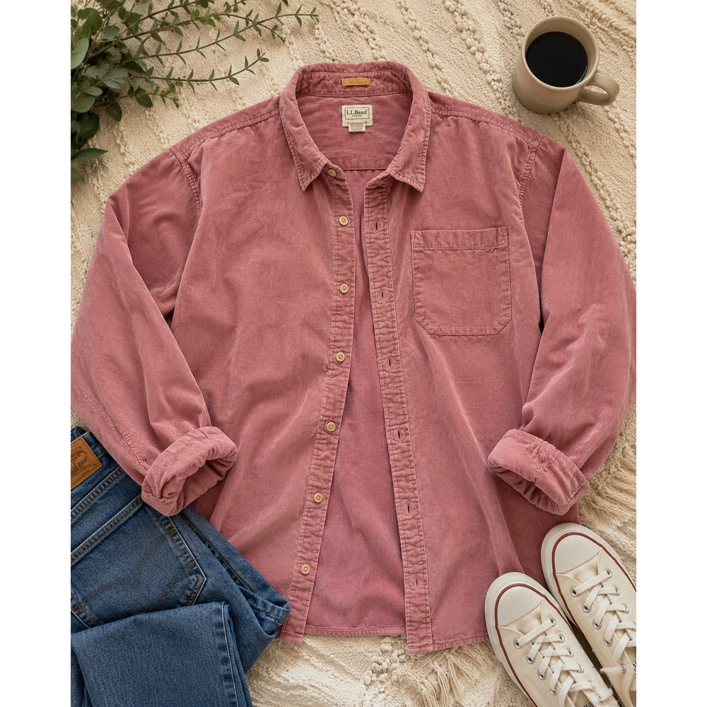 L.L.Bean Sunwashed Corduroy Shirt Mens 3XL Pink Fine Wale Cotton Button Up